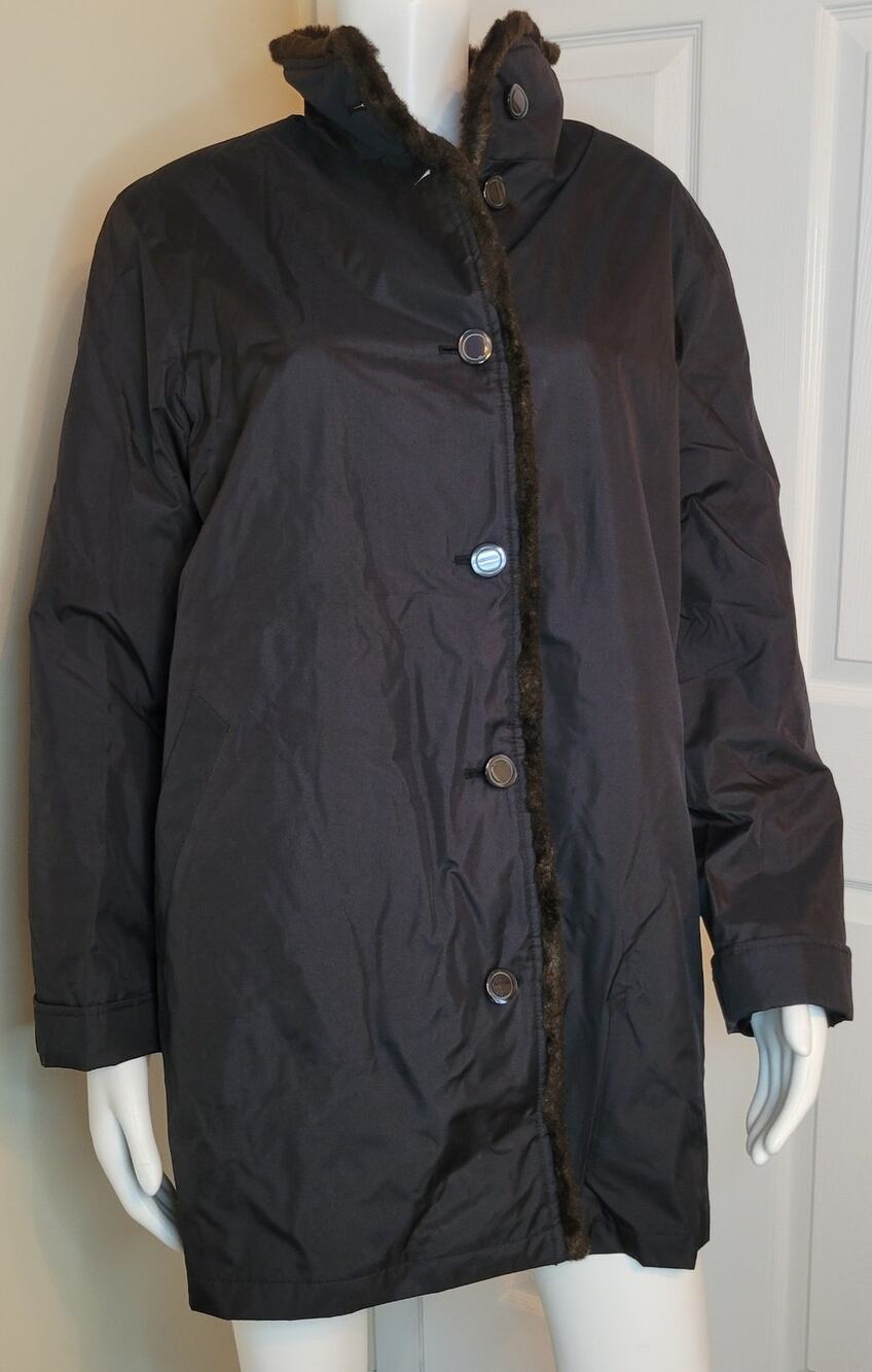 Ensign Jacket Coat Removable Faux Fur Liner Black 6 Button Women's Size L